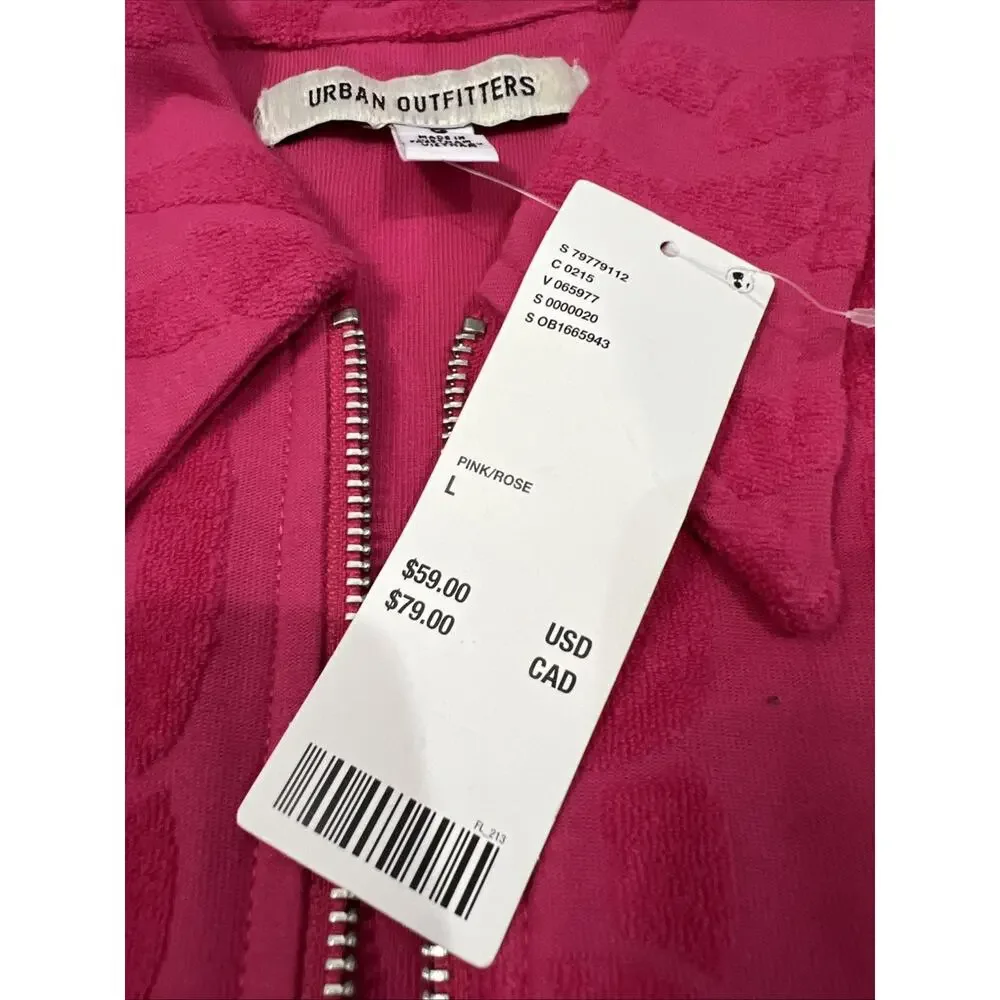NWT Urban Outfitters Shirt Mens Large Pink Terry Chain Link Zip Up Casual Retro